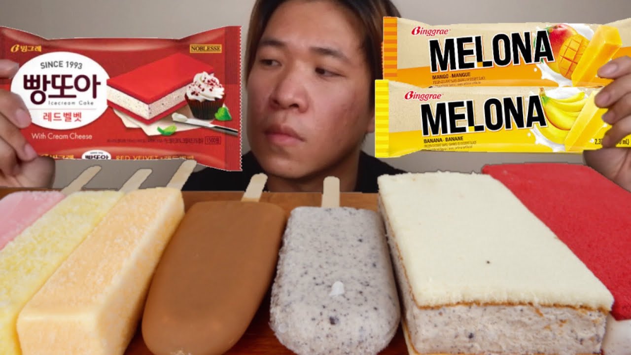MUKBANG KOREAN ICE CREAM BINGGRAE MELONA, PANGTOA, COFFEE, COOKIES AND CREAM
