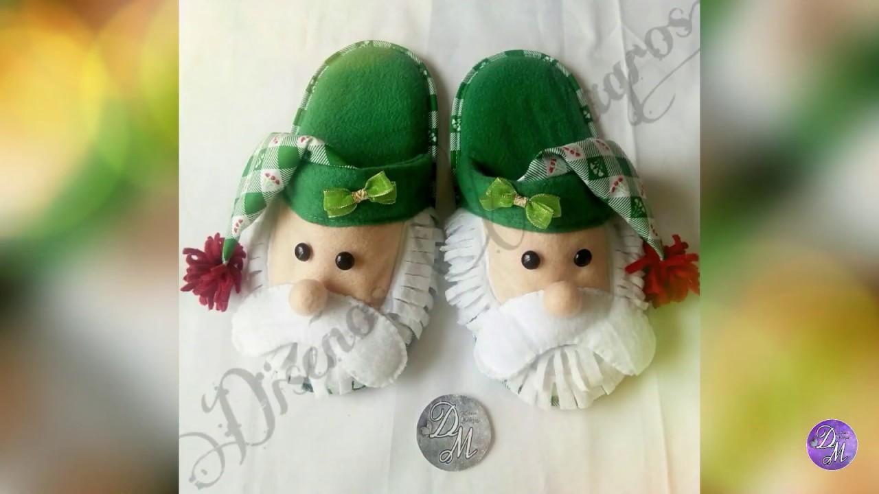 PANTUFLAS NAVIDEÑAS CON CARITAS DE SANTA CLAUS - Diseños Milagros.