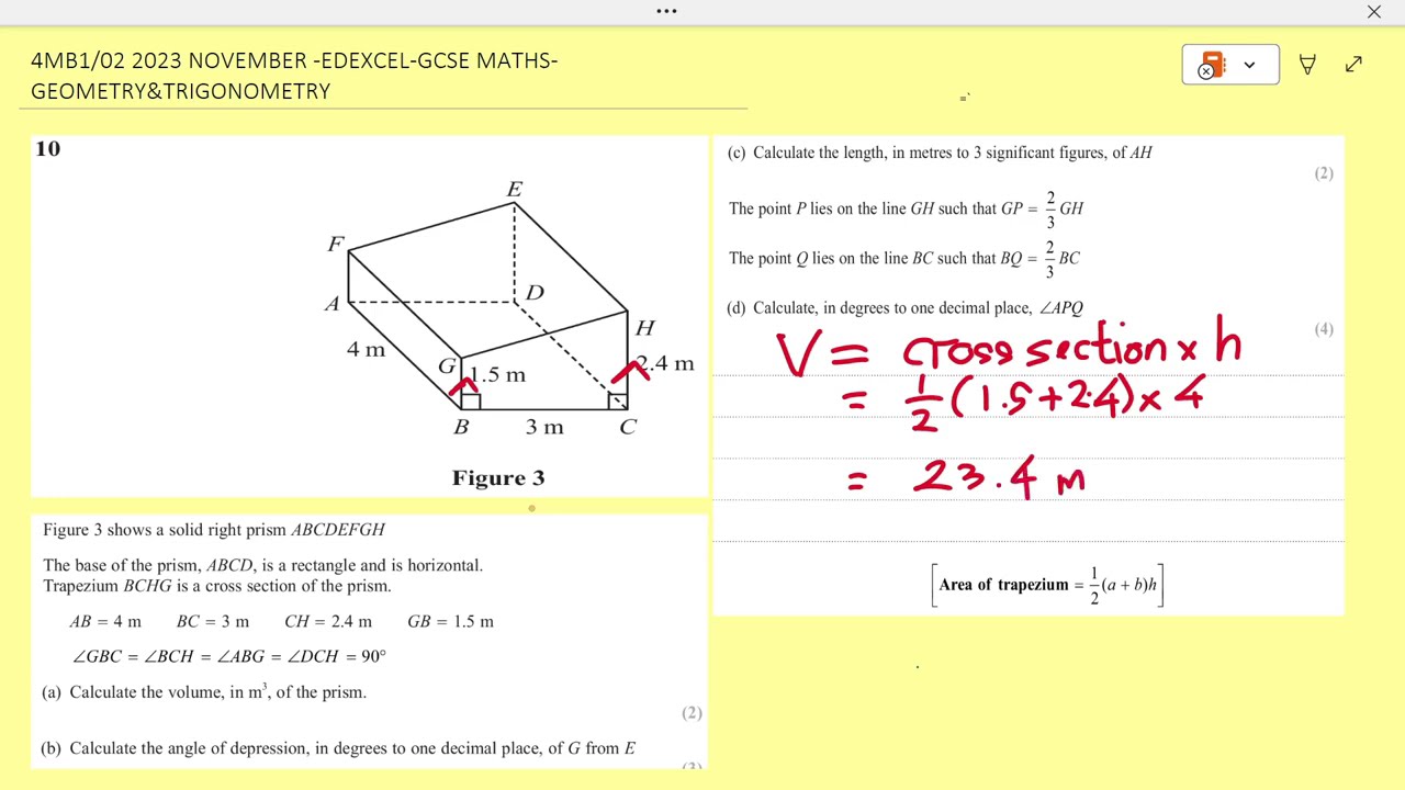 Hard Question!!! 4MB1/02 SOLVED EXAM QUESTION no.10abcd-nov 2023-MATHs B -GCSE-EDEXCEL-GEOMETRY&TriG