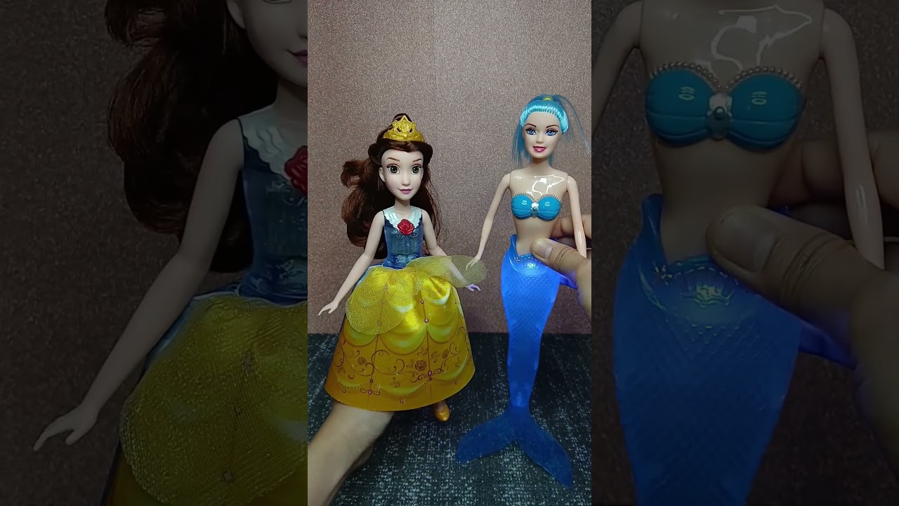 cute transforming little mermaid and Disney princess Belle