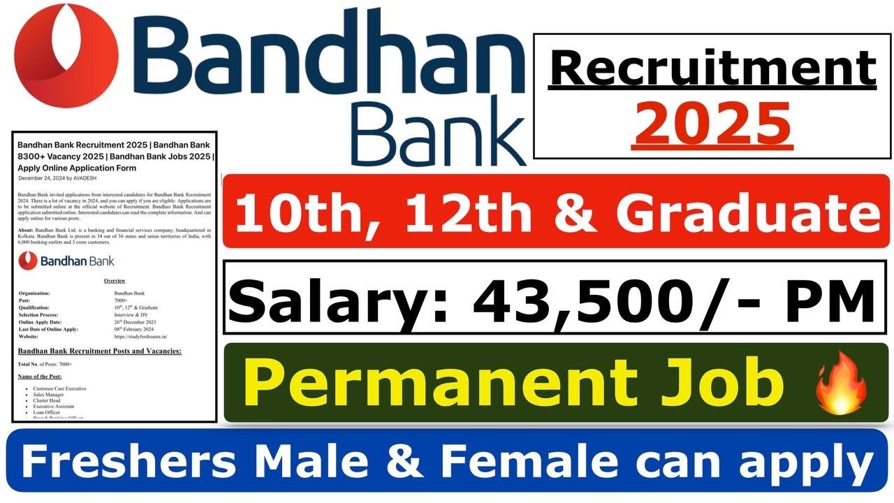 Bandhan Bank Recruitment 2025 | Bandhan Bank Jobs 2025 | Bank Jobs in 2025 | Bandhan Bank Vacancy