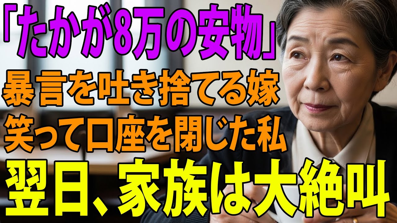 「たかが8万円の安物ですよね」嘲笑する嫁、同調する息子。私は笑って口座を閉じ…翌日、腐敗した家族は大崩壊【シニアライフ】【60代以上の方へ】