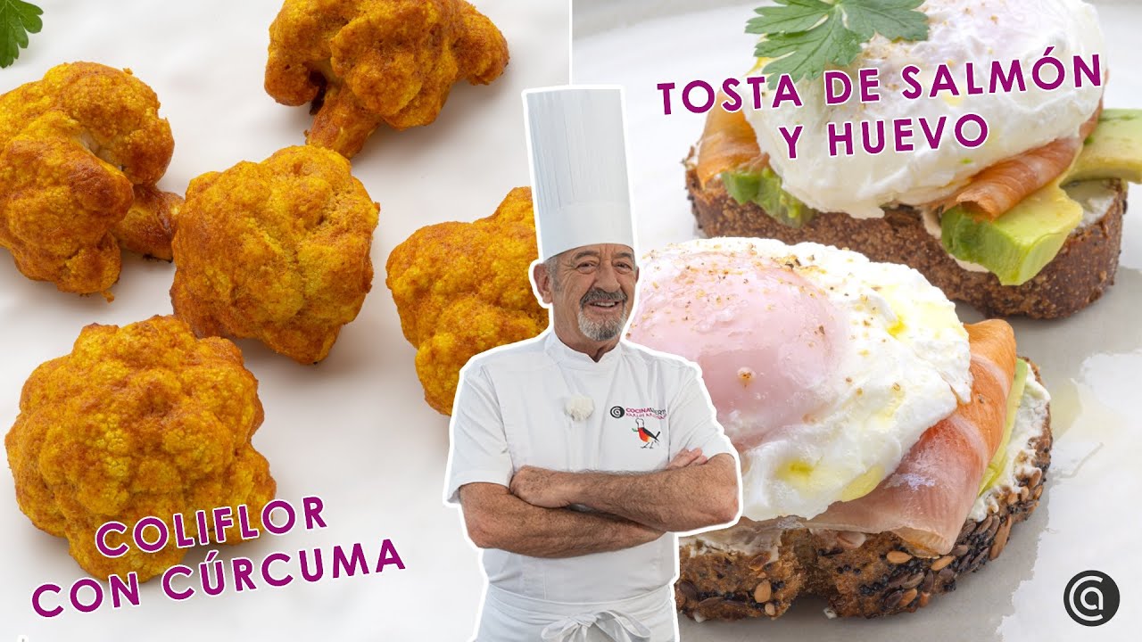 Coliflor asada con cúrcuma 🍴​ Tosta de salmón, aguacate y huevo ​🥑​🥚​ con ARGUIÑANO