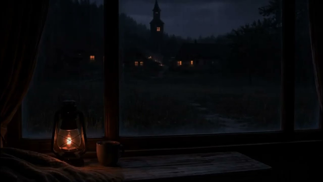 Regen in der Nacht am Fenster – ruhige Dorfatmosphäre zum Einschlafen 🌧️