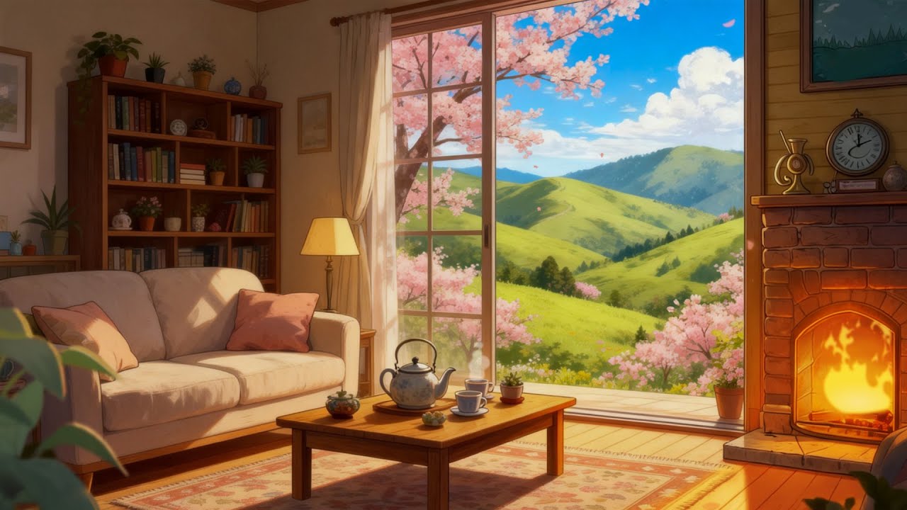 Retro Jazz Café ☕ Warm Fireplace & Spring Morning Vibes | Cozy Vintage Jazz Music