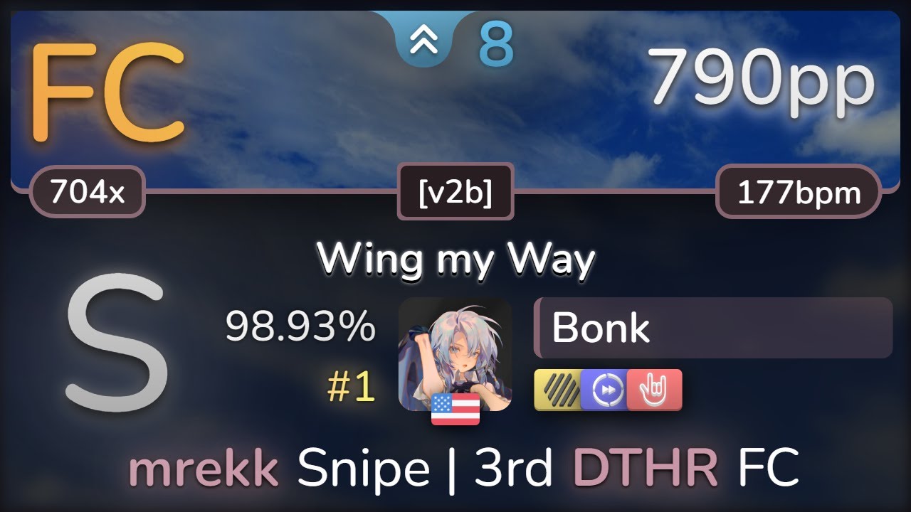 Bonk | KOTOKO - Wing my Way [v2b] +HDDTHR 98.93% FC #1 | 790pp - osu!