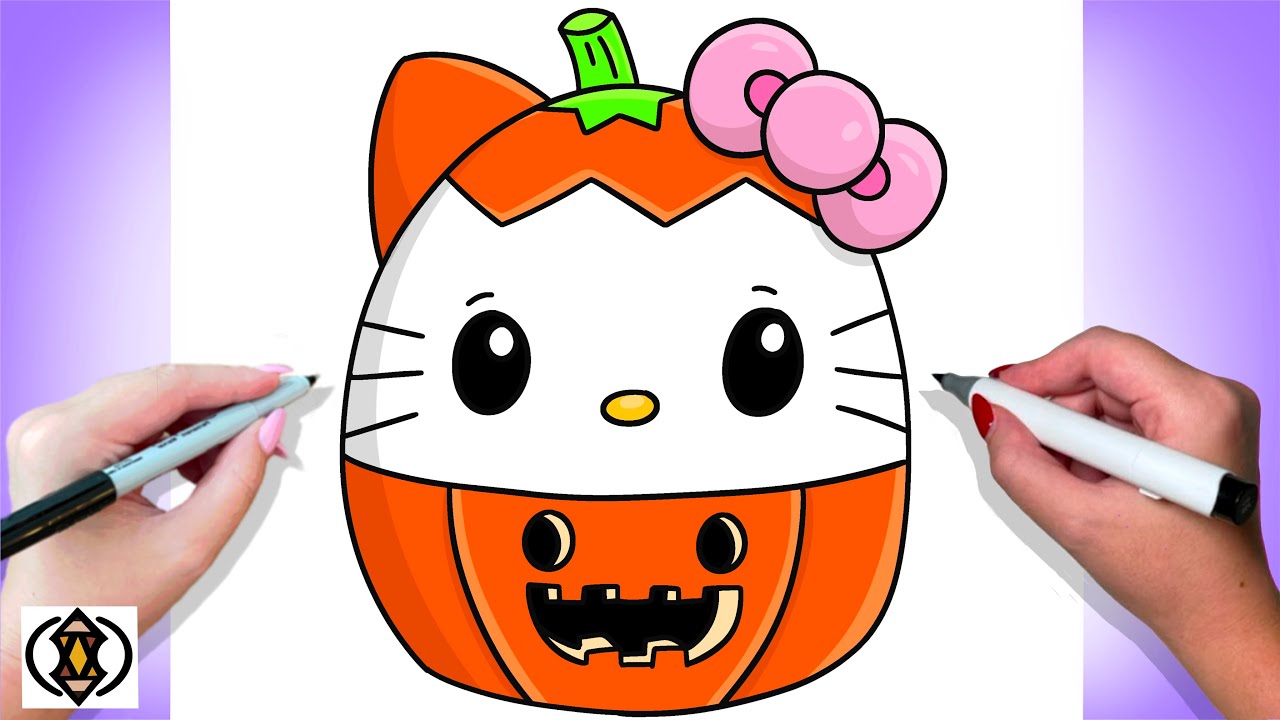 Как нарисовать тыкву-сквишмеллоу Hello Kitty | Sanrio | Урок по рисованию на Хэллоуин