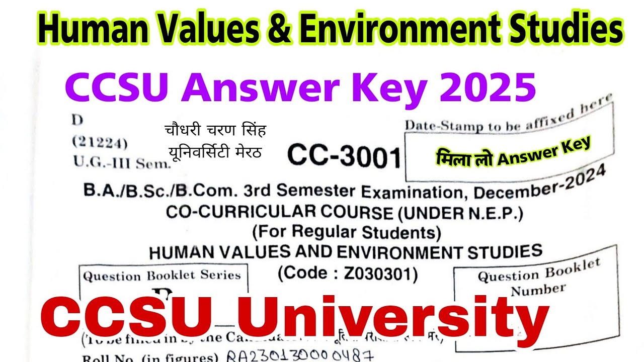 human values and environmental studies ba bsc bcom 3rd semester ccsu answer key 2025 | co curricular