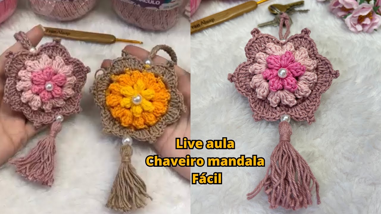 Chaveiro mandala flor Fran Aluap - Enfeite p/ bolsas - Live aula