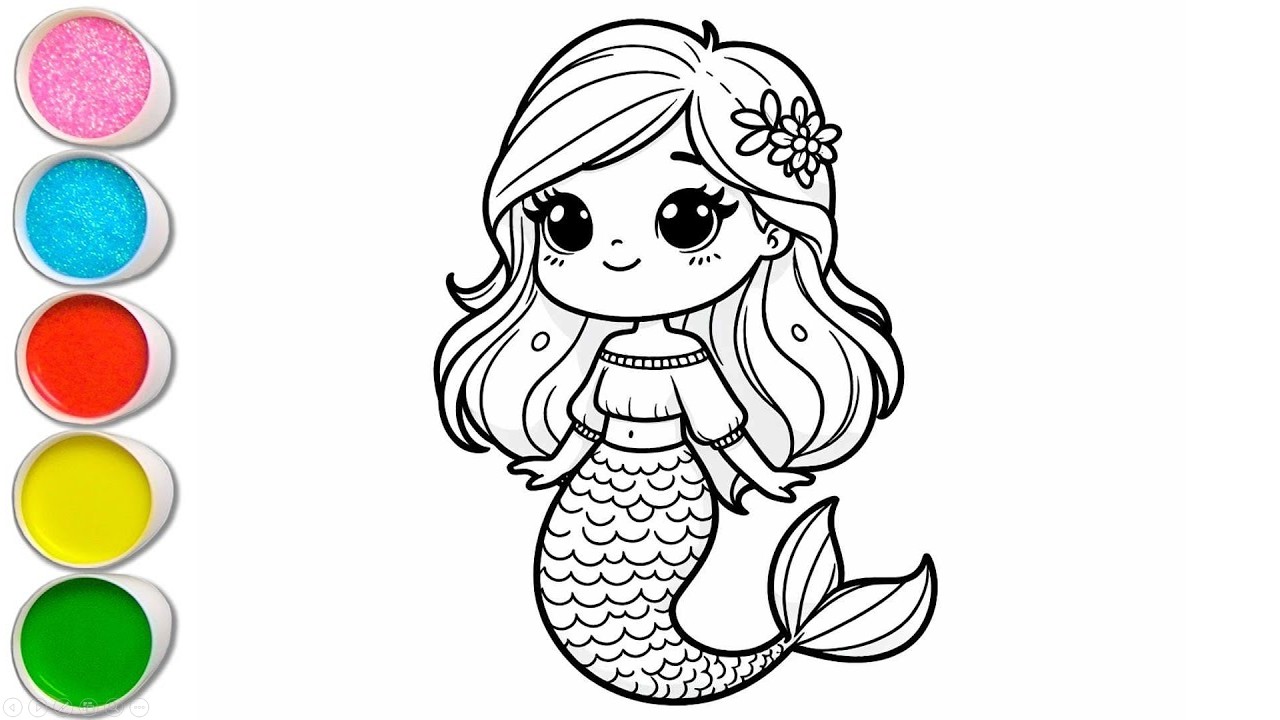 Cute Mermaid Drawing for kids, Painting & Coloring for kids, Toddlers | Let's Draw Together