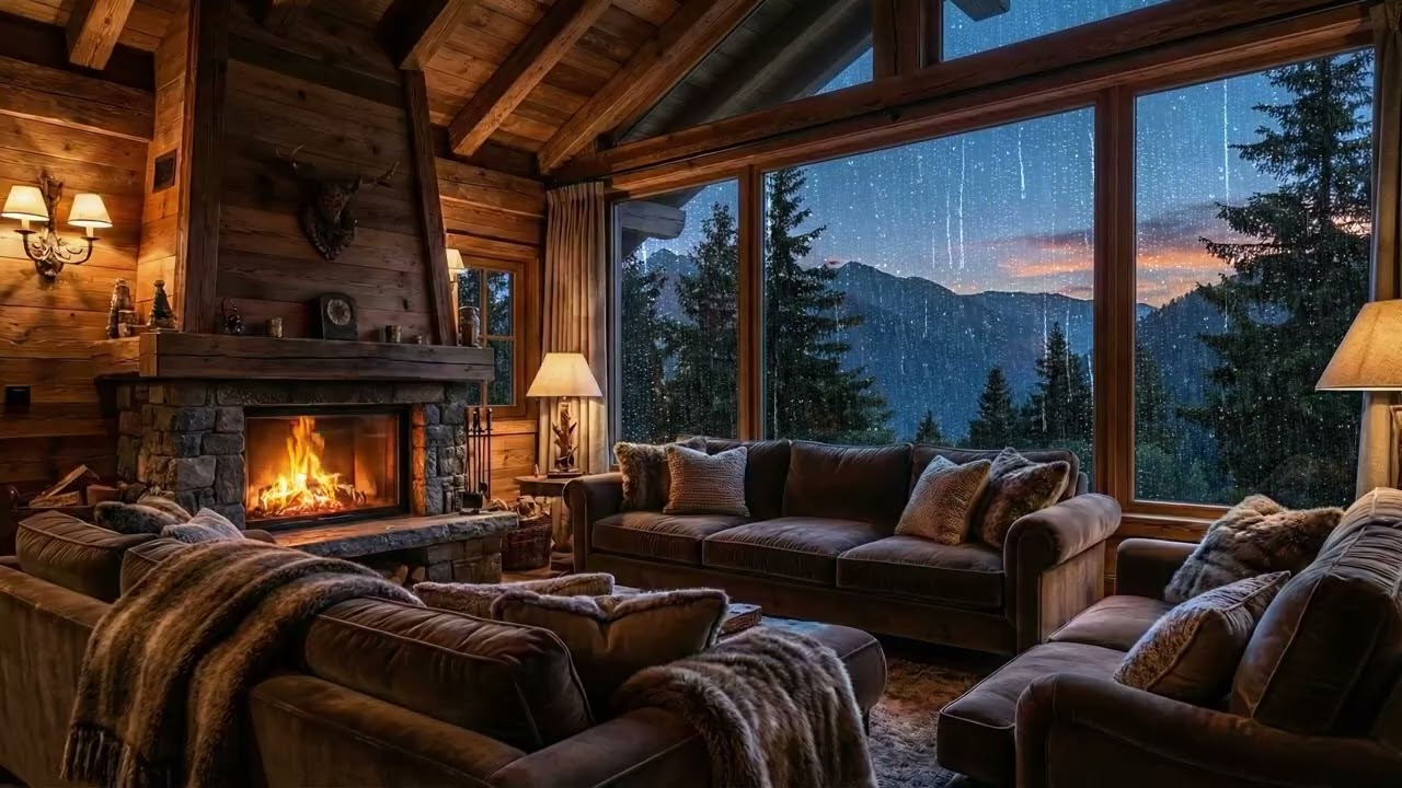 Cozy Cabin Rain & Fireplace Sounds for Deep Sleep | 8 Hours Relaxing Storm Ambience Night