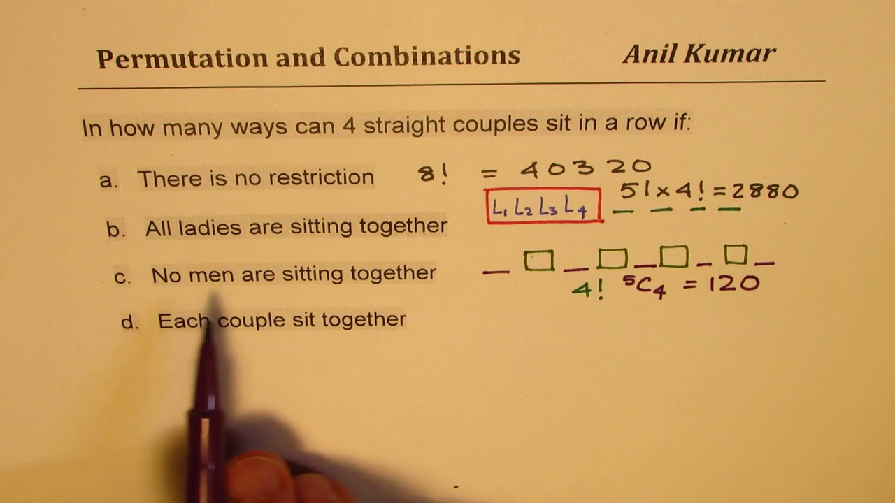 Number of ways 4 couples sit in a row with couples together IIT JEE