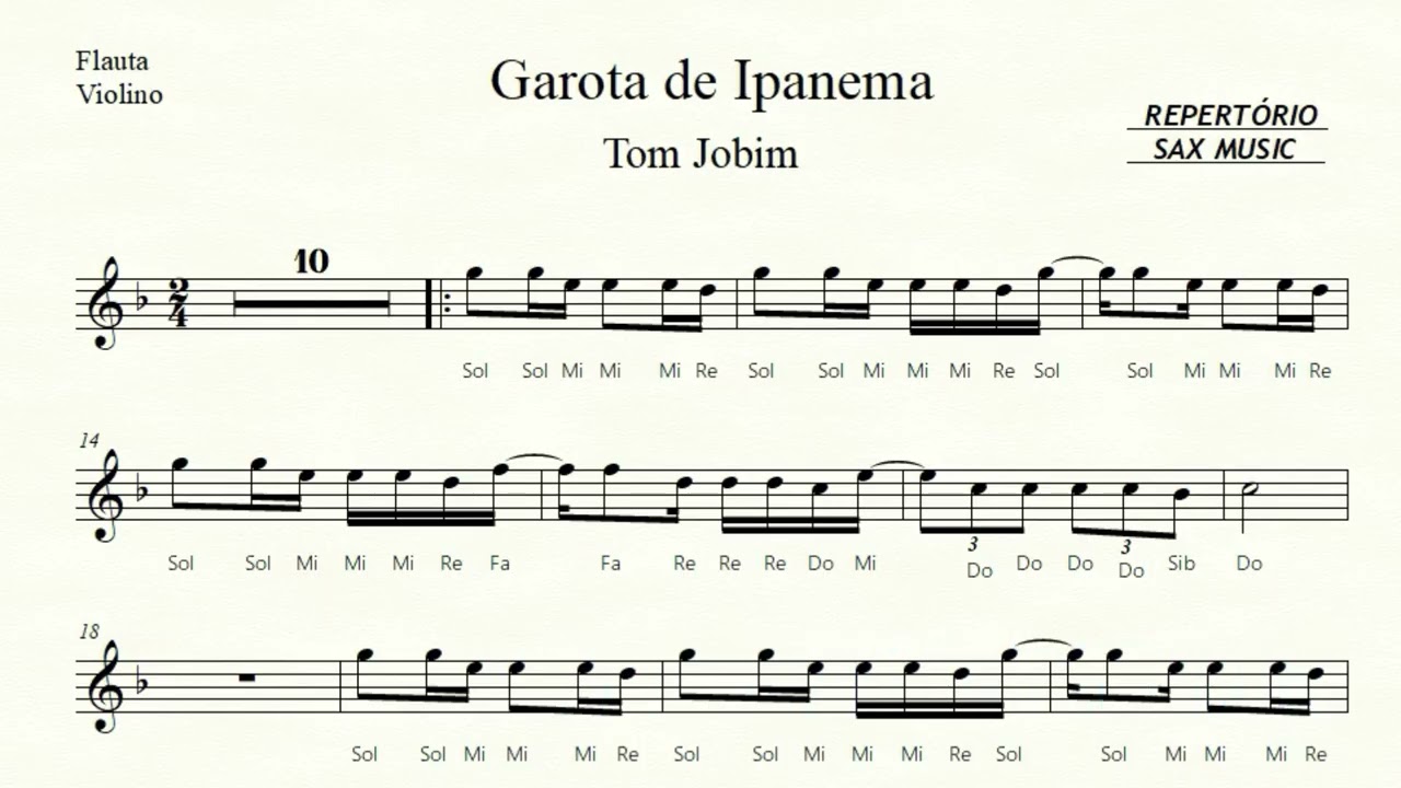 🎼Garota de Ipanema ( Tom Jobim ) Flauta e Violino - Partitura Fácilitada + Playback