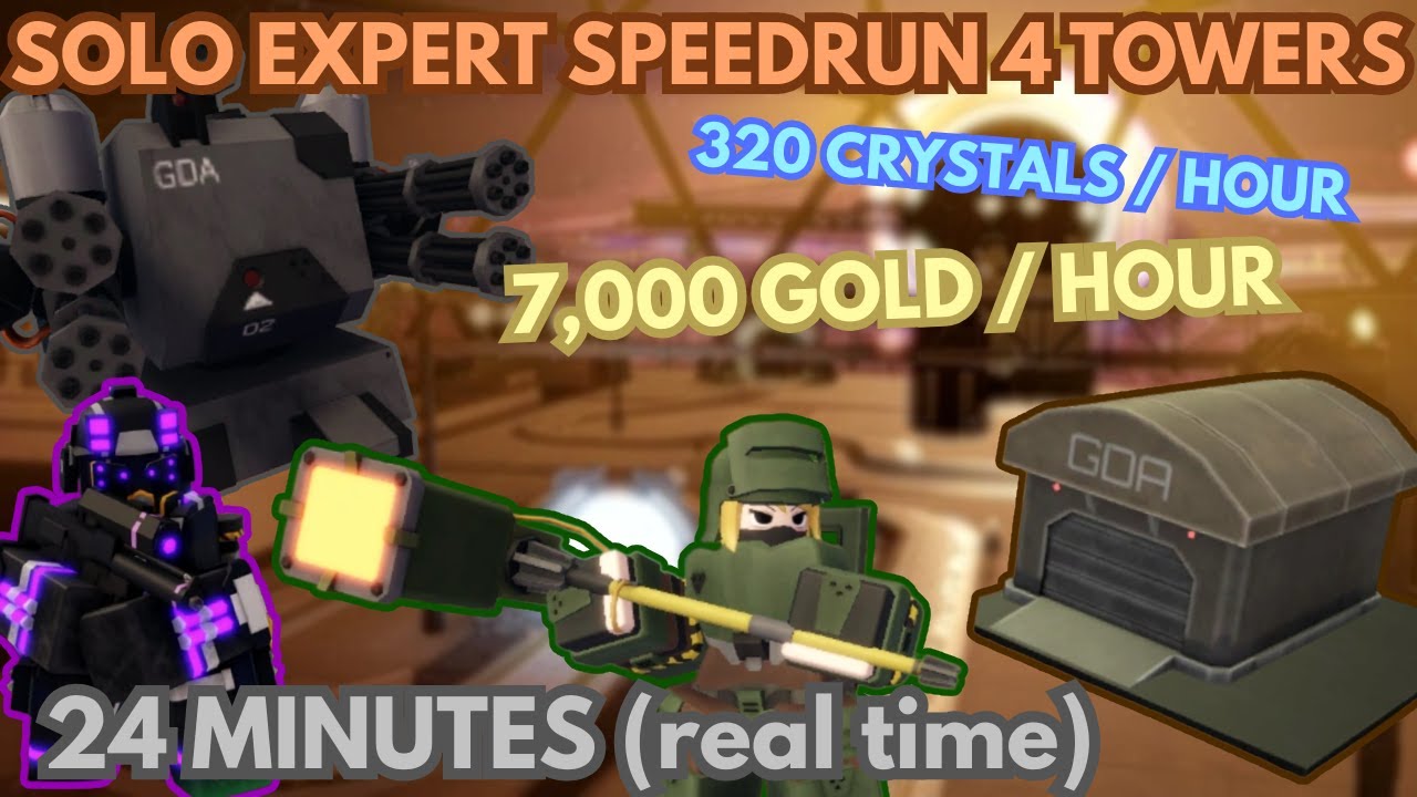 Solo Expert Speedrun (~24 Minutes) 4 Towers || Tower Defense X || Roblox