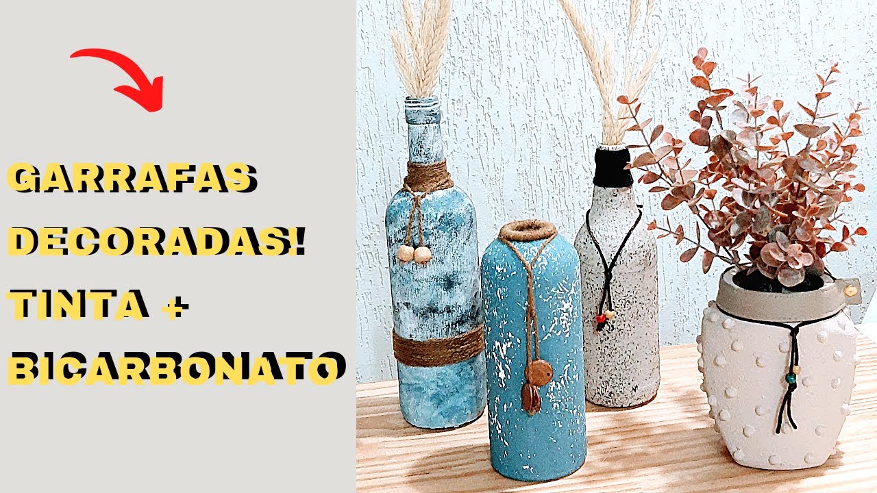RECICLAGEM COM GARRAFAS, DECORADAS COM TINTA + BICARBONADTO DE SÓDIO ,IDEIAS INCRÍVEIS