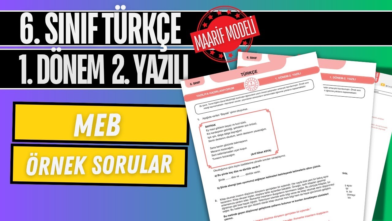 6. Sınıf Türkçe 1. Dönem 2. Yazılı MEB Örnek Sorular | MEBi