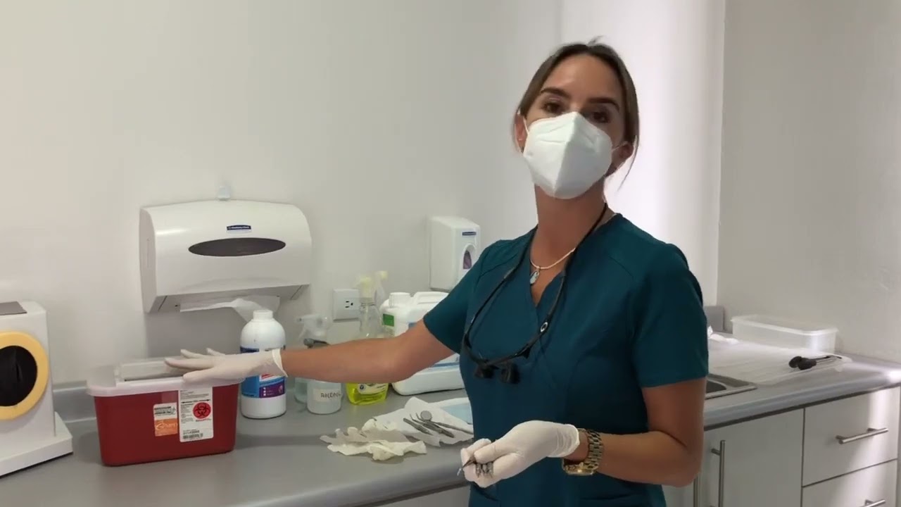 Cute girl working in medical gloves