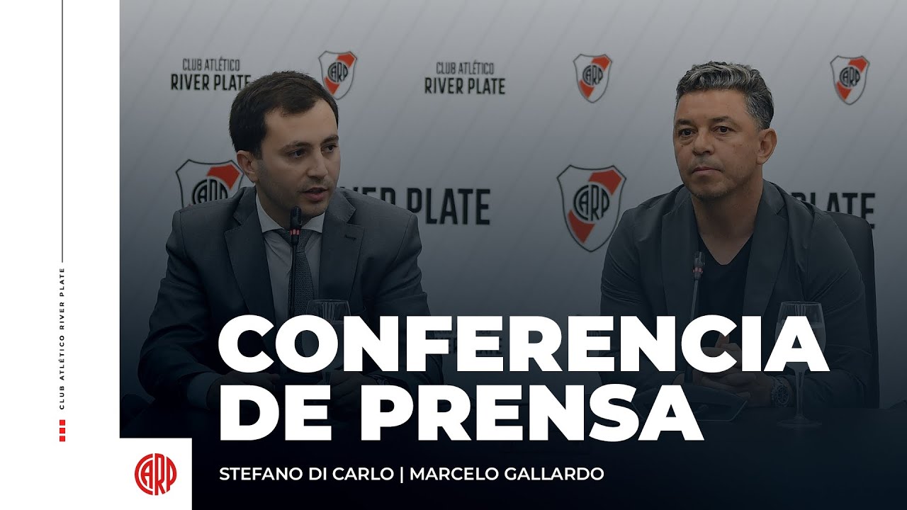 Stefano Di Carlo y Marcelo Gallardo anuncian la renovaci&oacute;n del DT hasta 2026.