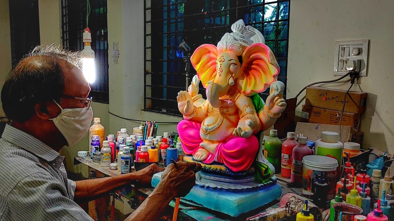 Best Ganesh idol Painting 2020 | Ganpati murti painting | Ganpati making in Goa
