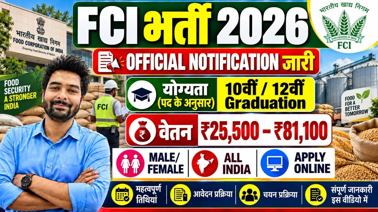 FCI Recruitment 2026 | Food Safety Officer Recruitment 2026 | FSSAI Vacancy 2026 | Food Department