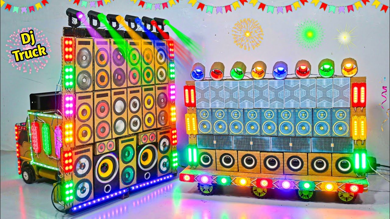 Mini dual dj truck loading at home by cardboard | how to make big dj setup | real dj truck song