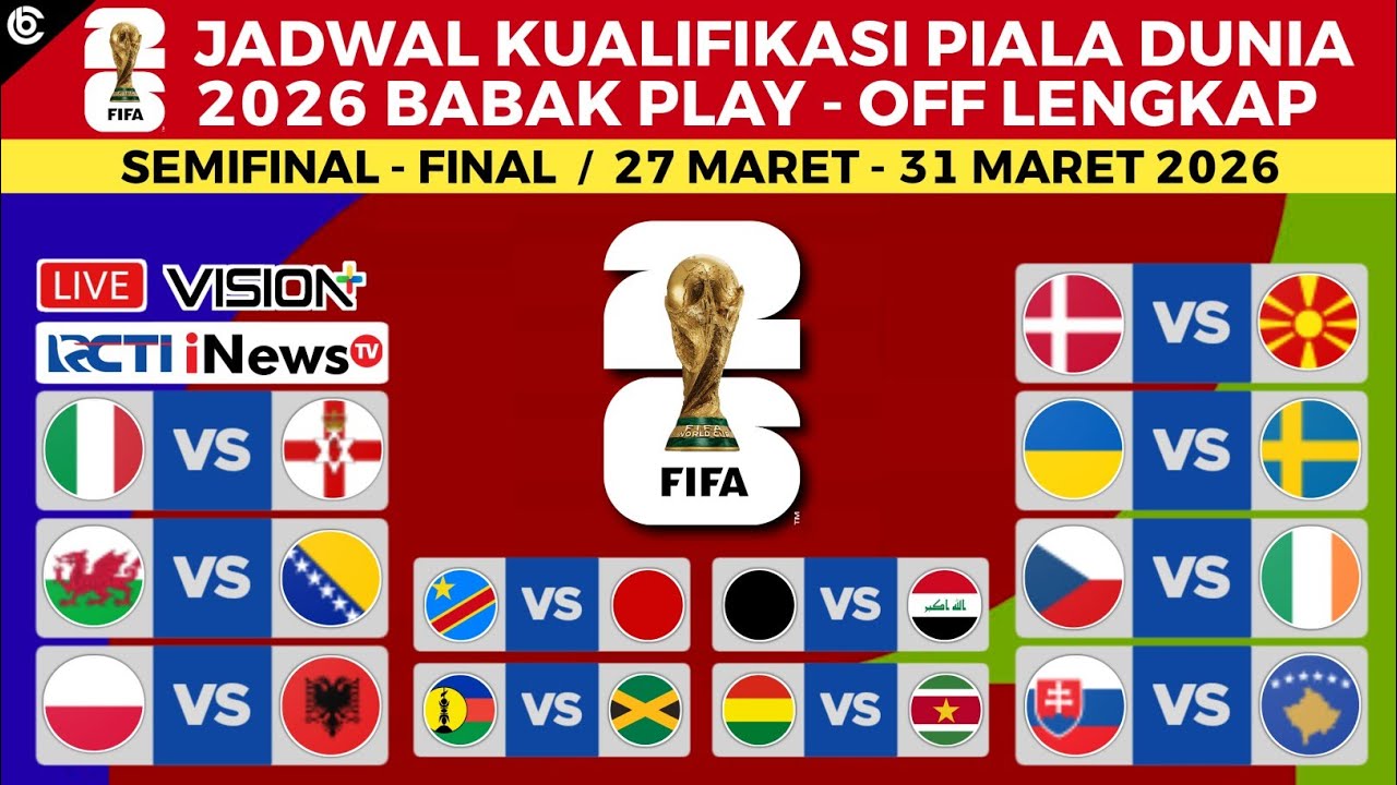 Jadwal Play Off Piala Dunia 2026 - Italia vs Irlandia Utara , Ukraina vs Swedia - Piala Dunia 2026