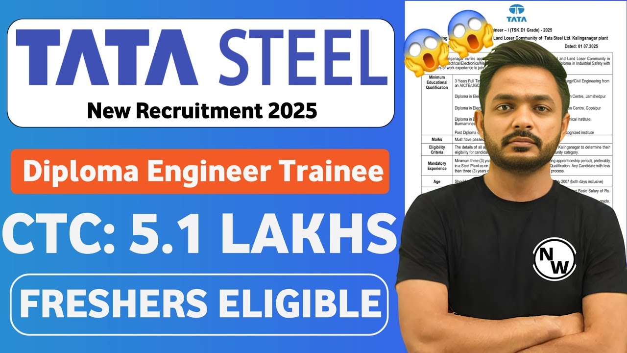 Tata steel recruitment 2025 | freshers| CTC: 5.1 Lakhs| Tata steel Job Vacancy 2025| Tata steel Jobs