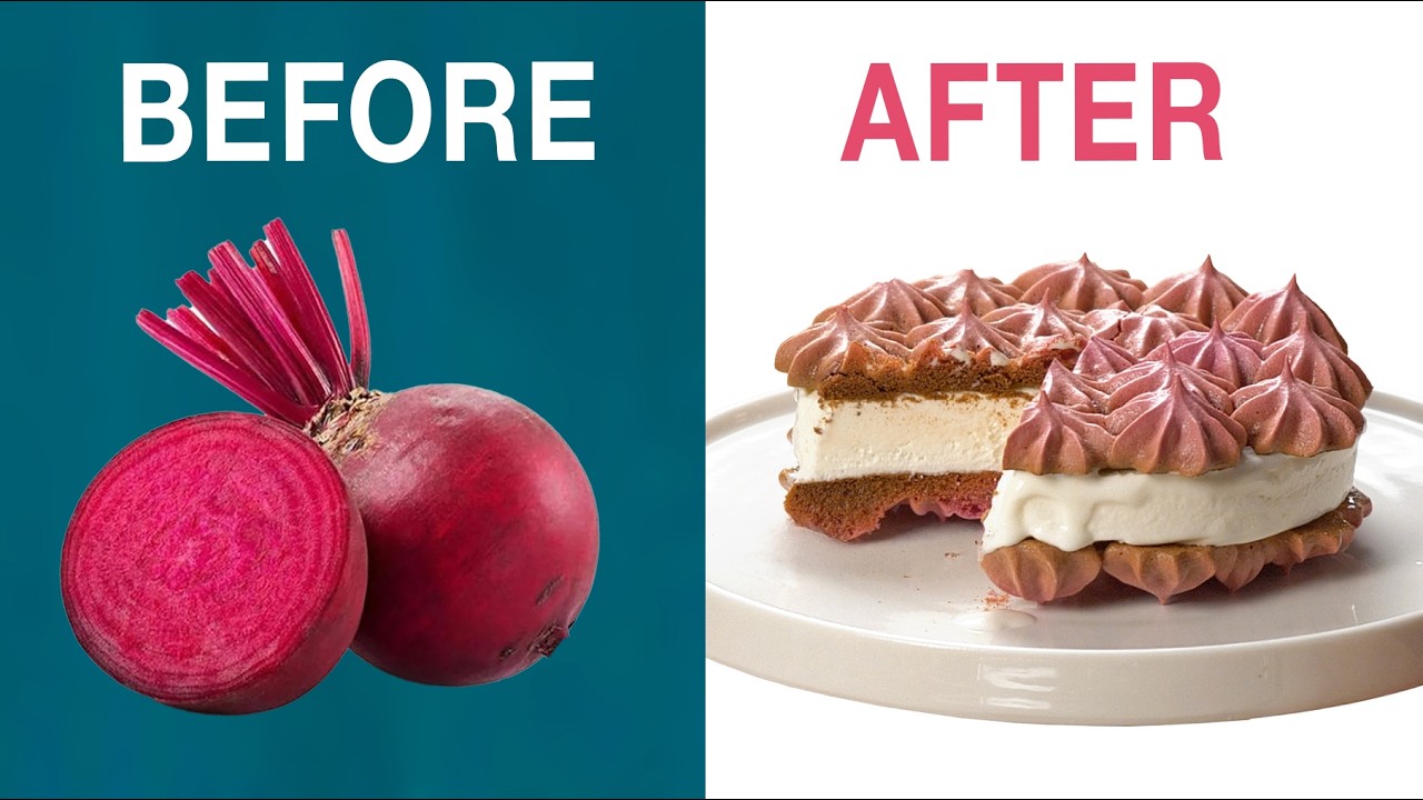 Cooking Chef's Recipe. Beet meringue with lemon-yougurt ice-cream. MIchelin starred recipe.