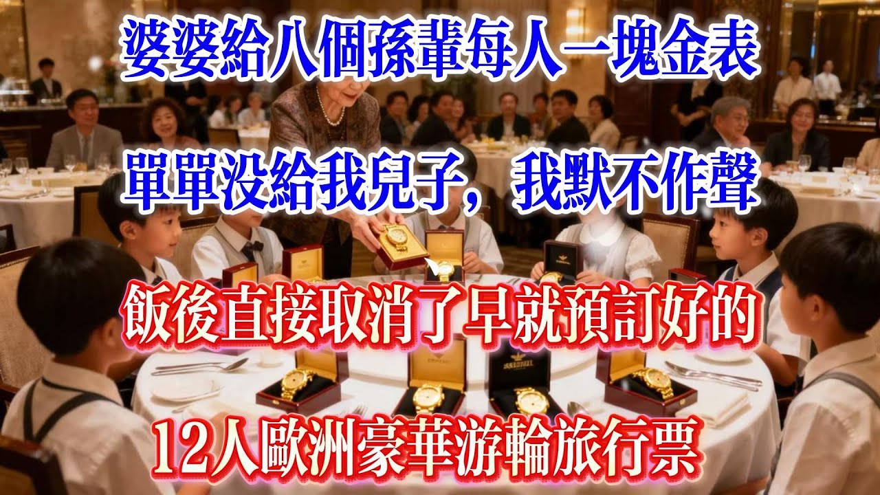 婆婆给八个孙辈每人一块金表，单单没给我儿子，我默不作声，饭后直接取消了早就预定好的12人欧洲豪华游轮旅行票