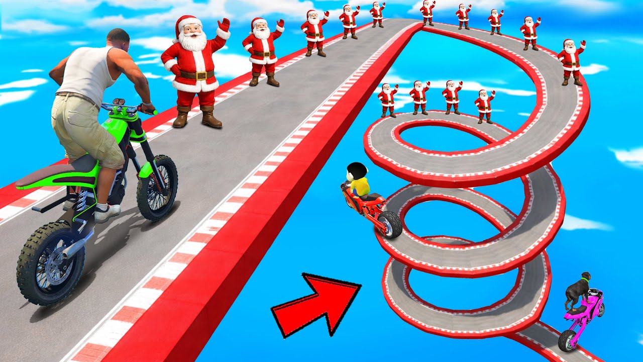 SHINCHAN AND FRANKLIN TRIED THE SPIRAL MERRY CHRISTAMS SANTA PARKOUR CHALLENGE GTA 5