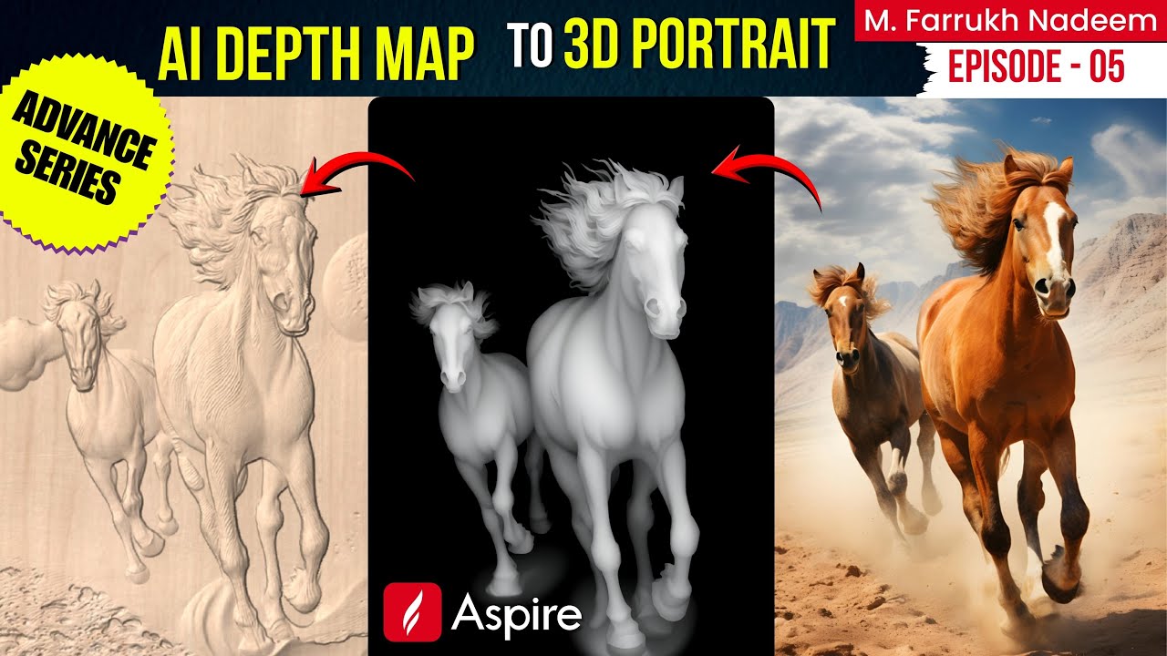 Карта глубины ИИ | 3D-портрет с использованием Sculpt OK | Учебное пособие по Aspire | CAD CAM Ga...
