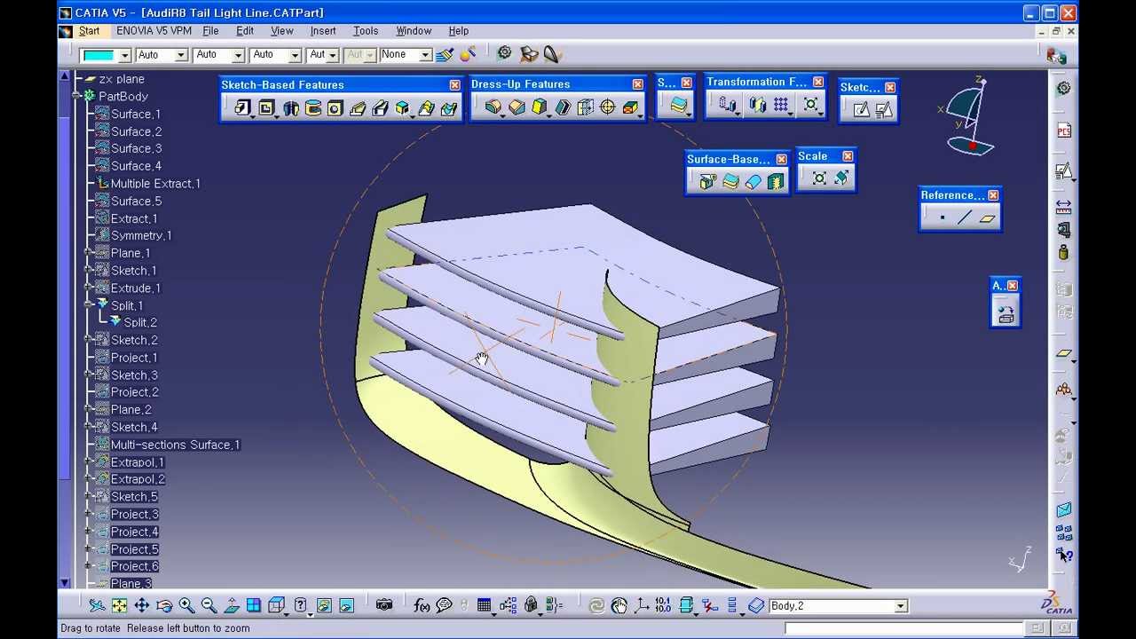 Catia FreeStyle(프리스타일) 3D Curve를 활용한 Audi R8 자동차 모델링 43강