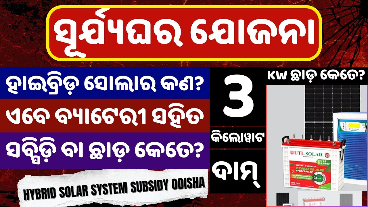 ସୂର୍ଯ୍ୟଘର ଯୋଜନା ହାଇବ୍ରିଡ଼ ସୋଲାର ସବସିଡି କେତେ? | PM SuryaGhar Hybrid Solar System Subsidy Odisha