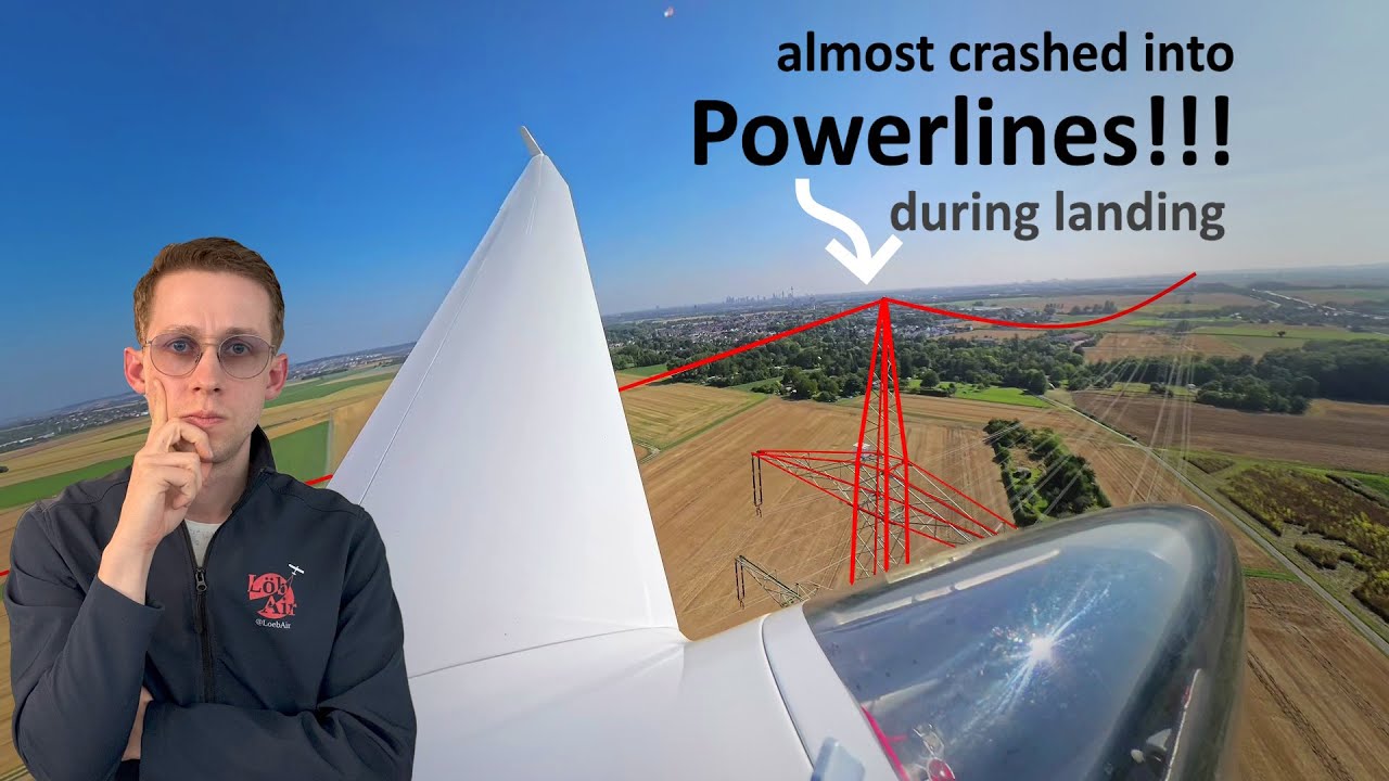 6m RC glider almost crashes into Powerlines during approach
