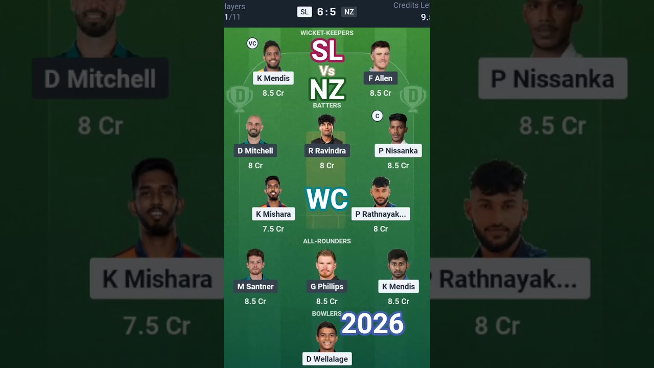 𝗦𝗟 𝘃𝘀 𝗡𝘇 𝘁𝟮𝟬 𝗪𝗖 𝟮𝟬𝟮𝟲 𝗱𝗿𝗲𝗮𝗺 𝟭𝟭 𝘁𝗲𝗮𝗺 𝘁𝗼𝗱𝗮𝘆 #todaymatch #dream11team #worldcup