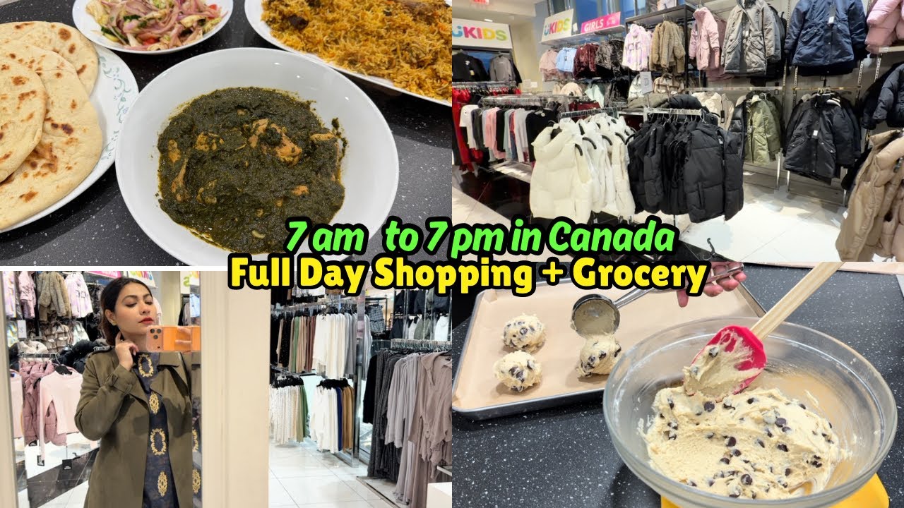 My 7am to 7 pm routine in Canada | Kids Winter Shopping | Palak Chicken and Homemade Cookies 