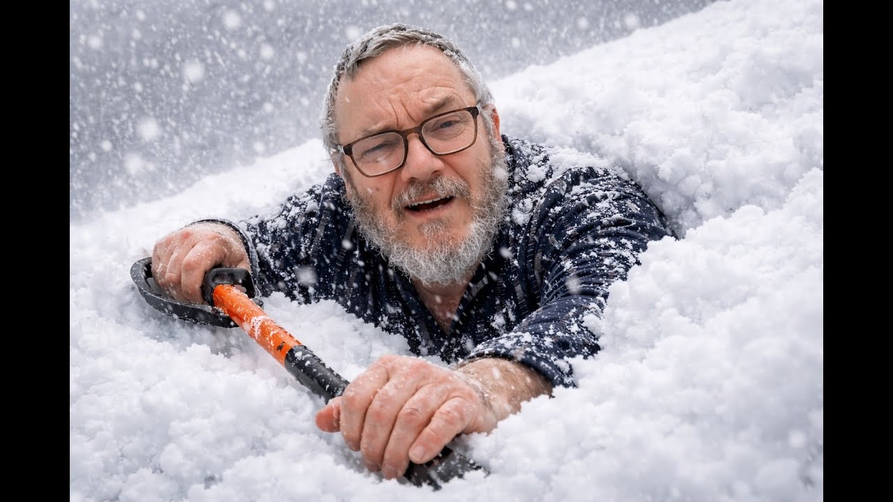 Der alte Mann schippt Schnee! Halten das seine alten Knochen aus? Wir werden sehen!