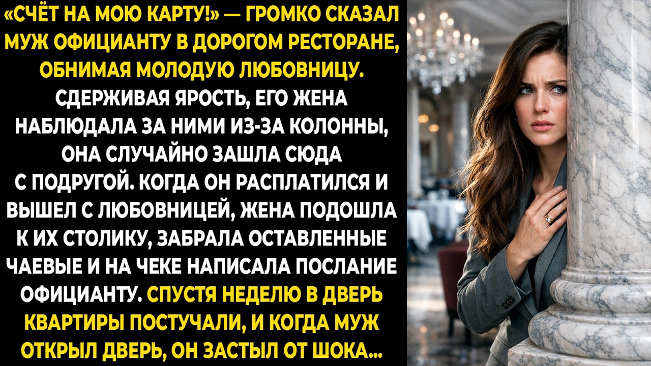 «Счёт на мою карту!» — громко сказал муж официанту в дорогом ресторане, обнимая молодую любовницу...
