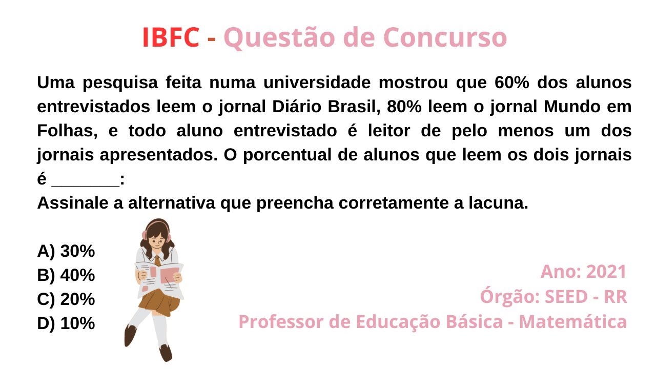IBFC (2021) | PORCENTAGEM | QUESTÃO DE CONCURSO |Uma pesquisa feita numa universidade mostrou que...