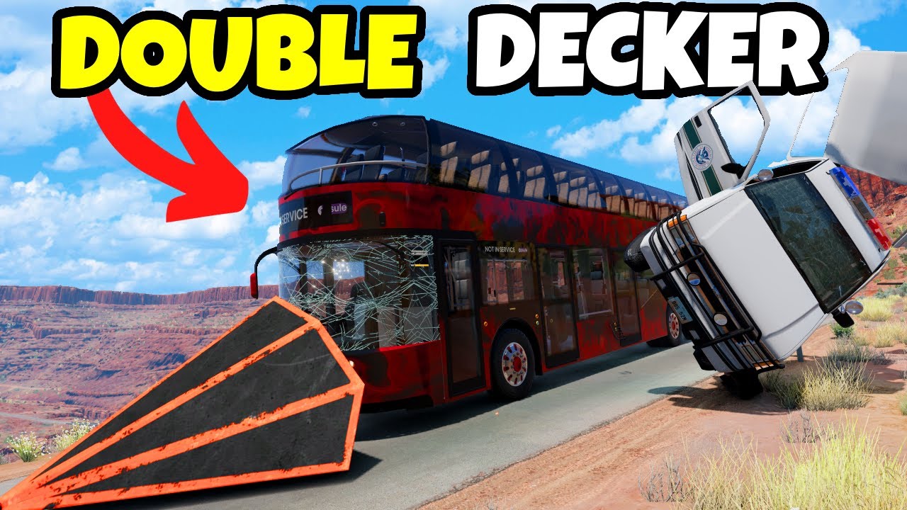 Безумная погоня полиции на двухэтажном автобусе в BeamNG Drive