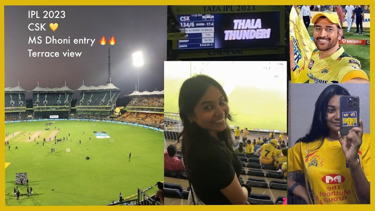 Vlog 36- IPL CSK nail biting match! 💛Dhoni entry! KMK Terrace experience, price? |  Dhoni sticker ✨