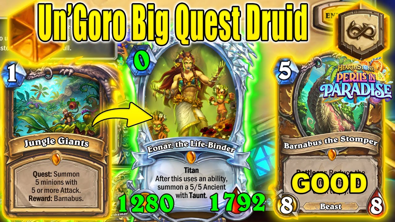 1280/1792 0 Mana Eonar Un'Goro Quest Druid Is CRAZY Cool At Perils in Paradise | Hearthstone