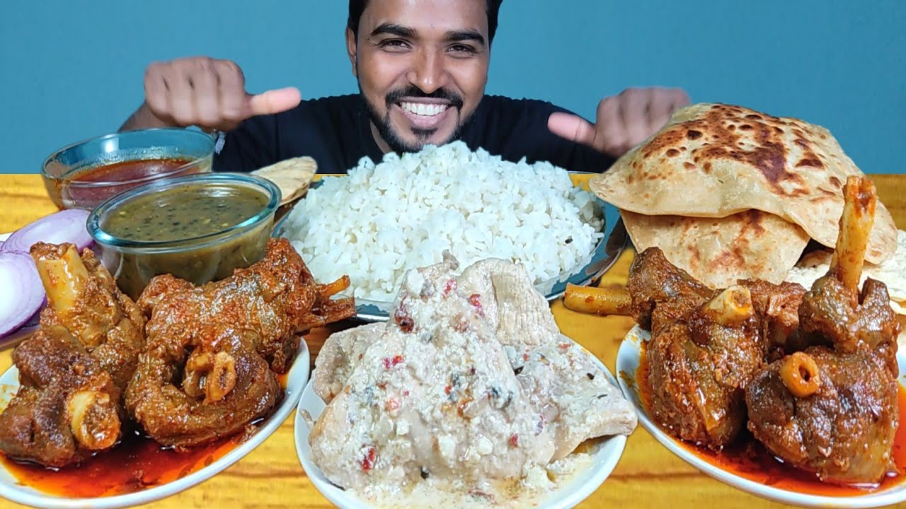EATING SPICY MUTTON ROGAN JOSH WITH PARATHA | LEMON GARLIC CHICKEN & RICE DAL MUKBANG