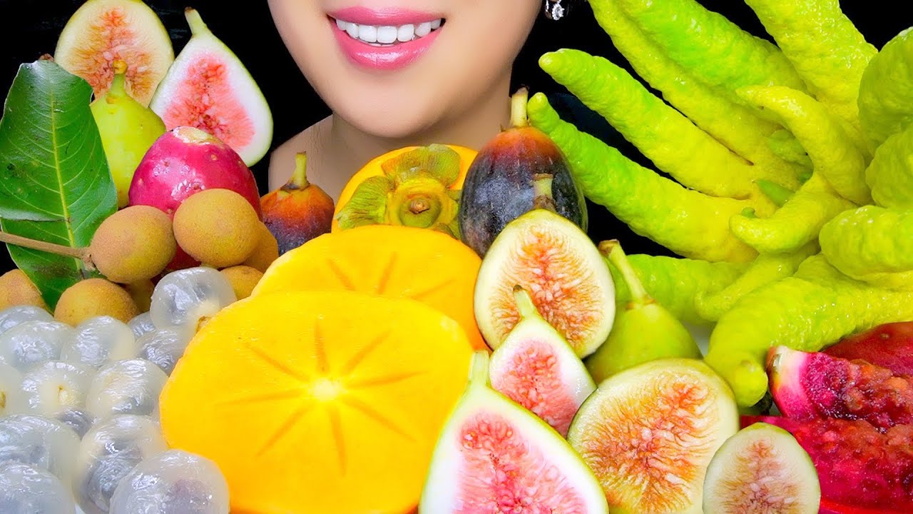 FRUIT ASMR: ASMR FIGS, CACTUS FRUIT, BUDDHA HAND FRUIT, LONGAN, PERSIMMON| ASMR EATING| TracyN ASMR