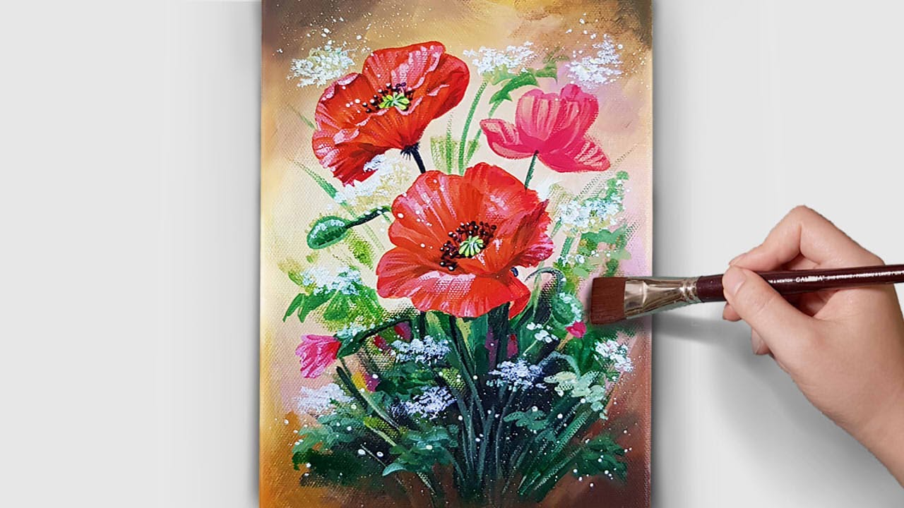 Easy flowers acrylic painting/ 아크릴화 / tutorial for beginner/ how to paint abstract flower/ #1