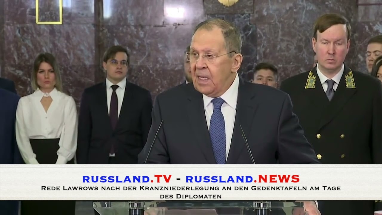 Rede Lawrows nach der Kranzniederlegung an den Gedenktafeln am Tage des Diplomaten
