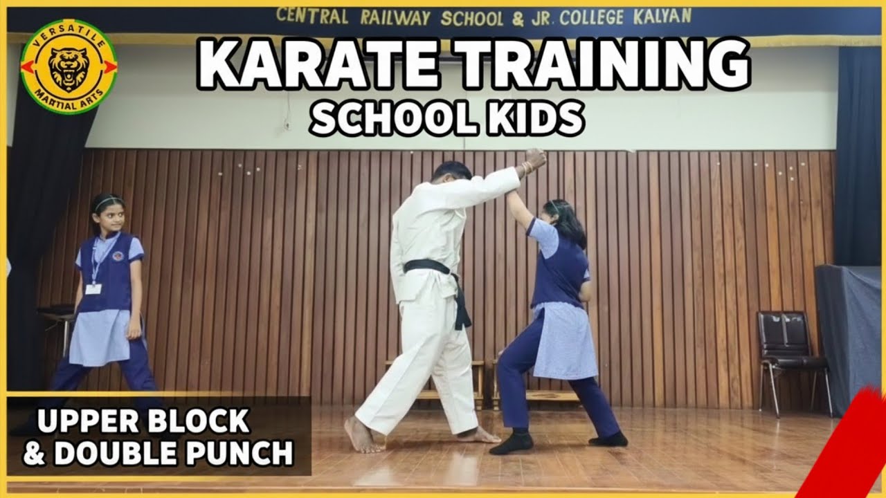 Upper Block with Double Punch  Basic Karate combination Training for School Kids 