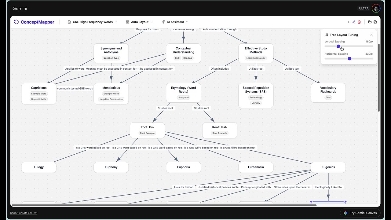 Vibe Coding using Google Gemini Canvas: ConceptMapper application prototype