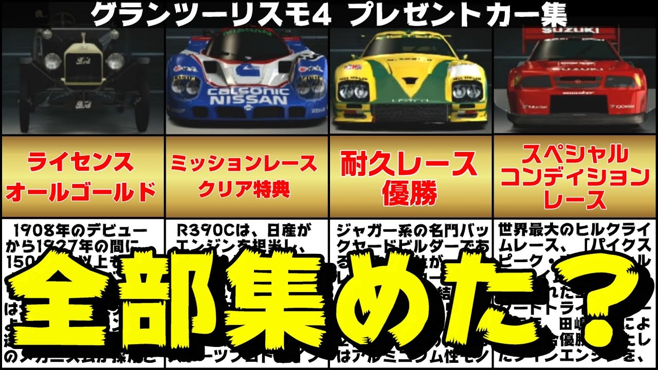 【グランツーリスモ4】コンプリートが大変すぎるプレゼントカー集 【全163台】