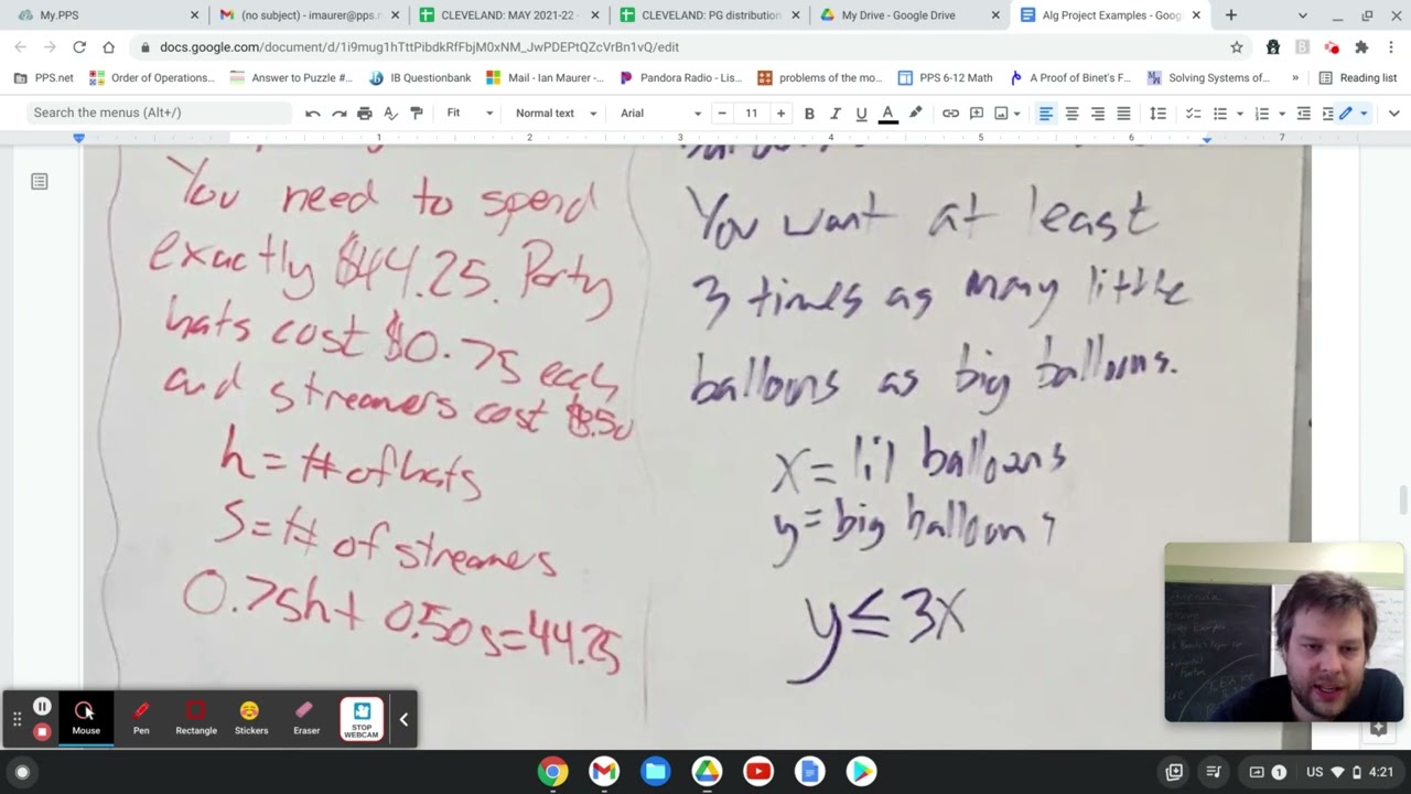 Algebra Modeling Project Example Word Problems
